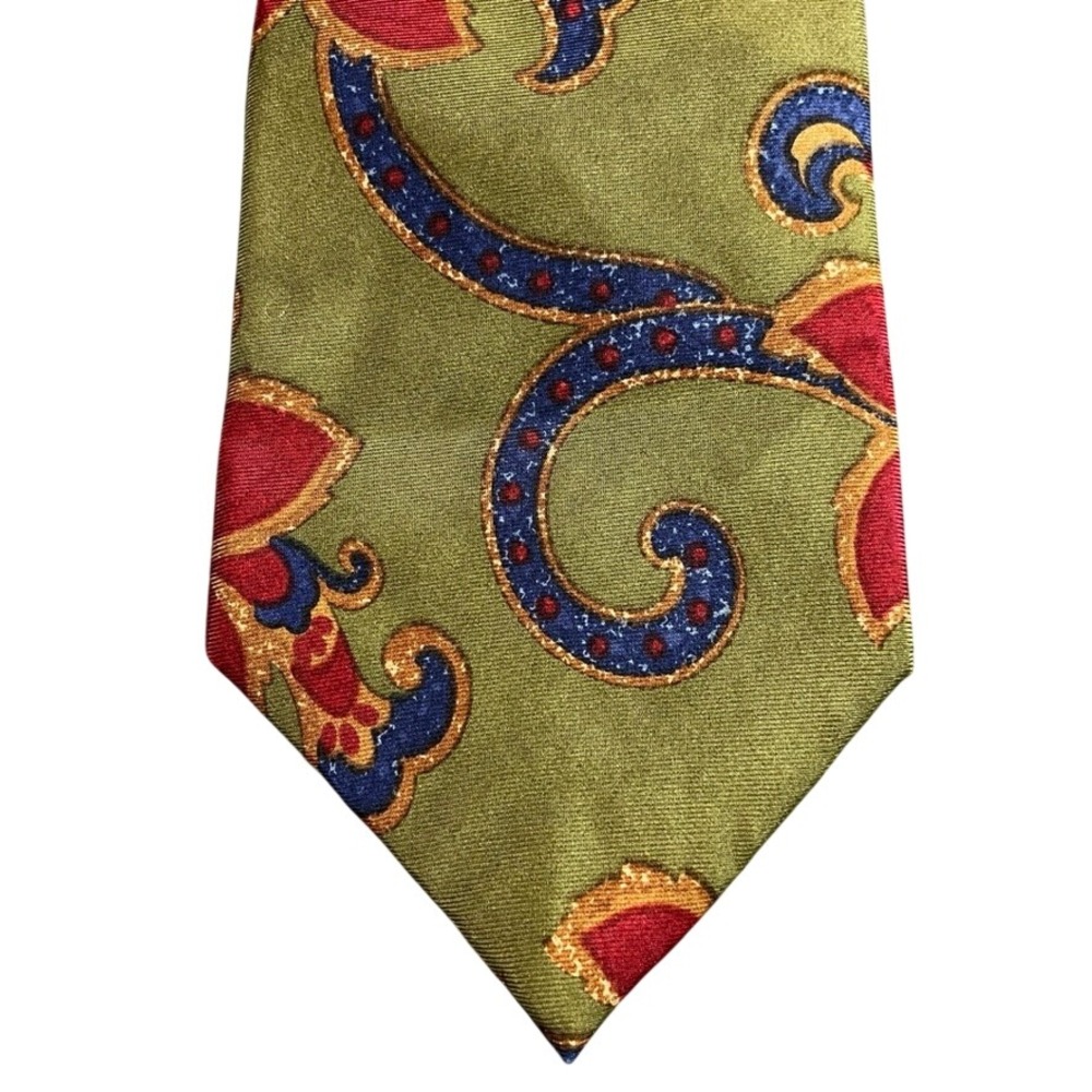 Strathmore Anderson-Little Olive Green Red Floral Paisley Silk Blend Necktie